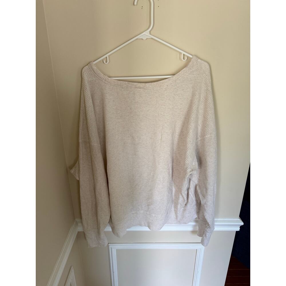 OFFLINE by Aerie Wow! Waffle Knit Pullover Beige Long-Sleeve Lounge Casual- Sz L - Picture 8 of 11
